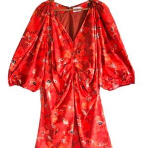 Tanya Taylor Orange Floral Quarter Sleeve Dress Size 16 NWOT